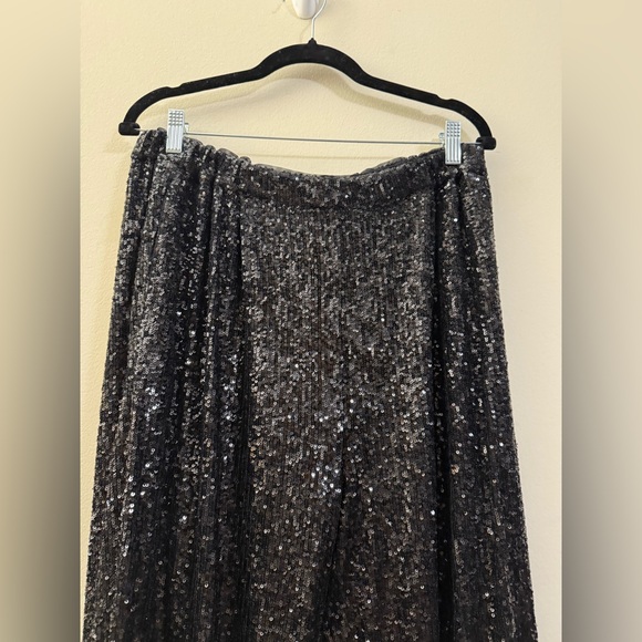 Farm Rio Black Sequin Straight Leg Pants -‎ L | Sparkle Chic Classy Night Out - Picture 4 of 13